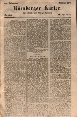 Nürnberger Kurier (Nürnberger Friedens- und Kriegs-Kurier) Sonntag 16. April 1848