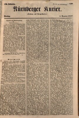 Nürnberger Kurier (Nürnberger Friedens- und Kriegs-Kurier) Dienstag 5. Dezember 1848