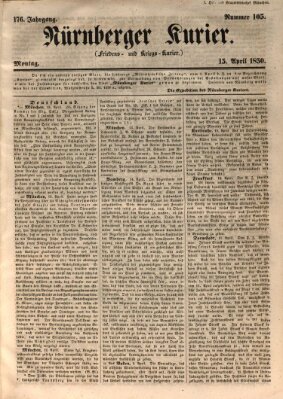 Nürnberger Kurier (Nürnberger Friedens- und Kriegs-Kurier) Montag 15. April 1850