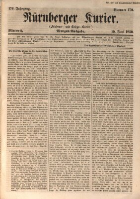 Nürnberger Kurier (Nürnberger Friedens- und Kriegs-Kurier) Mittwoch 19. Juni 1850