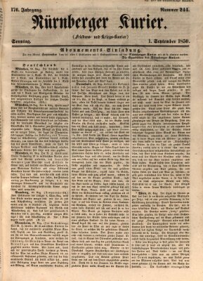 Nürnberger Kurier (Nürnberger Friedens- und Kriegs-Kurier) Sonntag 1. September 1850