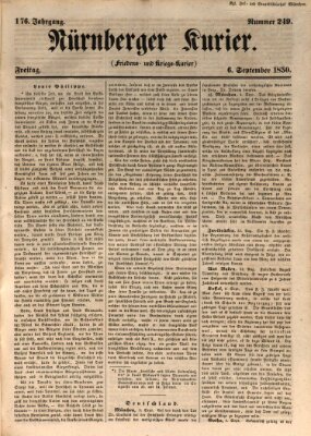 Nürnberger Kurier (Nürnberger Friedens- und Kriegs-Kurier) Freitag 6. September 1850