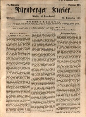 Nürnberger Kurier (Nürnberger Friedens- und Kriegs-Kurier) Mittwoch 25. September 1850
