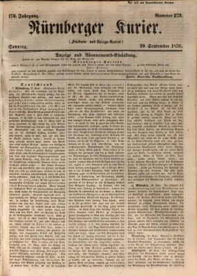 Nürnberger Kurier (Nürnberger Friedens- und Kriegs-Kurier) Sonntag 29. September 1850