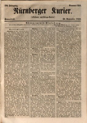 Nürnberger Kurier (Nürnberger Friedens- und Kriegs-Kurier) Samstag 30. November 1850