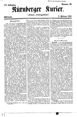 Nürnberger Kurier (Nürnberger Friedens- und Kriegs-Kurier) Mittwoch 5. Februar 1851