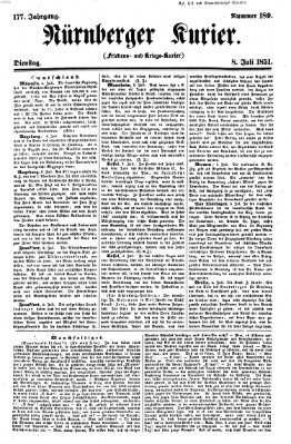 Nürnberger Kurier (Nürnberger Friedens- und Kriegs-Kurier) Dienstag 8. Juli 1851