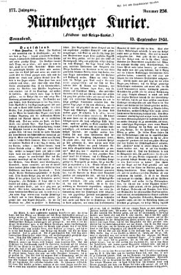 Nürnberger Kurier (Nürnberger Friedens- und Kriegs-Kurier) Samstag 13. September 1851
