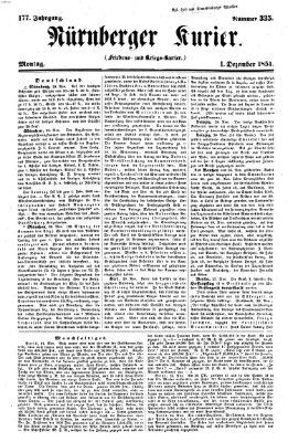 Nürnberger Kurier (Nürnberger Friedens- und Kriegs-Kurier) Montag 1. Dezember 1851