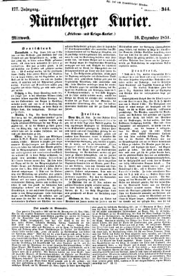 Nürnberger Kurier (Nürnberger Friedens- und Kriegs-Kurier) Mittwoch 10. Dezember 1851