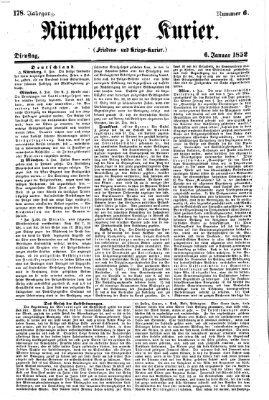 Nürnberger Kurier (Nürnberger Friedens- und Kriegs-Kurier) Dienstag 6. Januar 1852