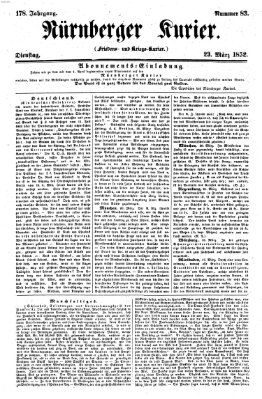 Nürnberger Kurier (Nürnberger Friedens- und Kriegs-Kurier) Dienstag 23. März 1852