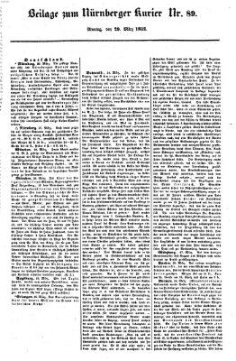 Nürnberger Kurier (Nürnberger Friedens- und Kriegs-Kurier) Montag 29. März 1852