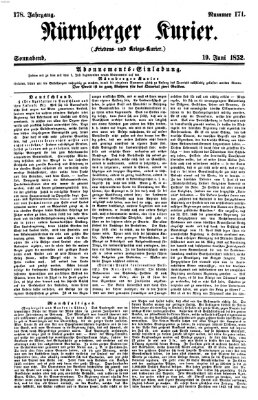 Nürnberger Kurier (Nürnberger Friedens- und Kriegs-Kurier) Samstag 19. Juni 1852