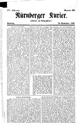 Nürnberger Kurier (Nürnberger Friedens- und Kriegs-Kurier) Sonntag 19. September 1852