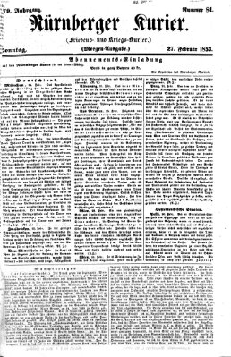 Nürnberger Kurier (Nürnberger Friedens- und Kriegs-Kurier) Sonntag 27. Februar 1853