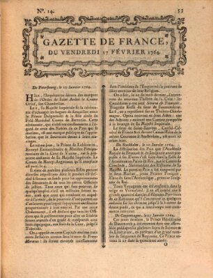 Gazette de France Freitag 17. Februar 1764