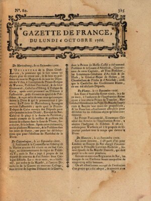 Gazette de France Montag 6. Oktober 1766