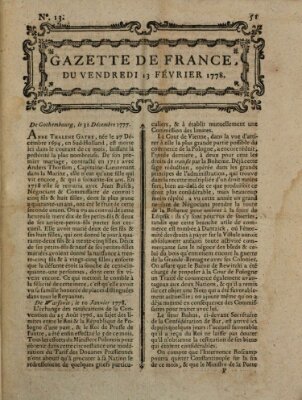 Gazette de France Freitag 13. Februar 1778