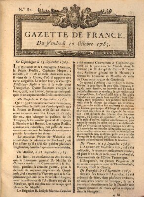 Gazette de France Freitag 10. Oktober 1783