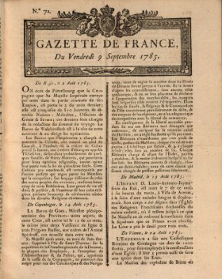 Gazette de France Freitag 9. September 1785