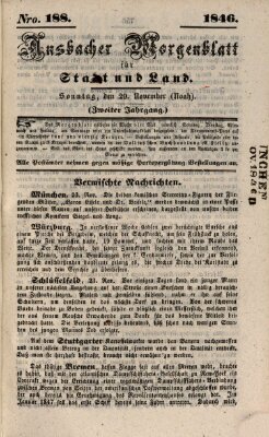 Ansbacher Morgenblatt für Stadt und Land (Ansbacher Morgenblatt) Sonntag 29. November 1846