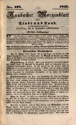 Ansbacher Morgenblatt für Stadt und Land (Ansbacher Morgenblatt) Freitag 3. September 1847