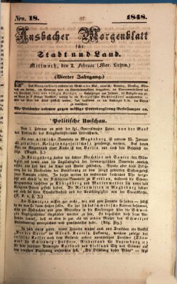 Ansbacher Morgenblatt für Stadt und Land (Ansbacher Morgenblatt) Mittwoch 2. Februar 1848