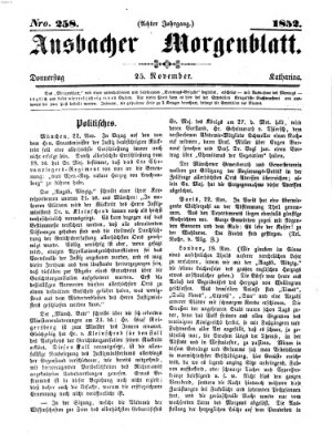 Ansbacher Morgenblatt Donnerstag 25. November 1852