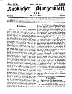 Ansbacher Morgenblatt Dienstag 14. Dezember 1852