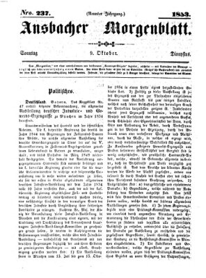 Ansbacher Morgenblatt Sonntag 9. Oktober 1853
