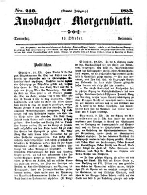 Ansbacher Morgenblatt Donnerstag 13. Oktober 1853