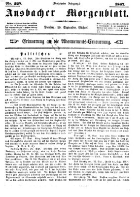 Ansbacher Morgenblatt Dienstag 29. September 1857
