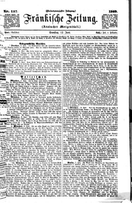 Fränkische Zeitung (Ansbacher Morgenblatt) Samstag 12. Juni 1869