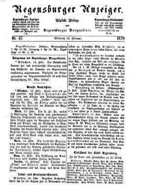 Regensburger Anzeiger Mittwoch 16. Februar 1870