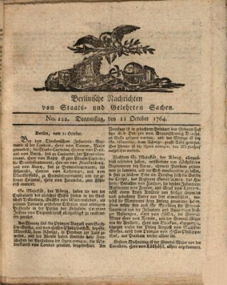 Berlinische Nachrichten von Staats- und gelehrten Sachen Donnerstag 11. Oktober 1764