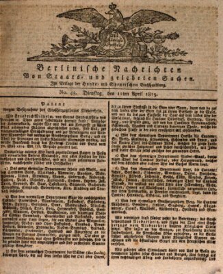 Berlinische Nachrichten von Staats- und gelehrten Sachen Dienstag 11. April 1815