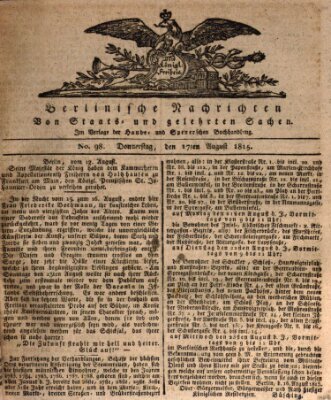 Berlinische Nachrichten von Staats- und gelehrten Sachen Donnerstag 17. August 1815