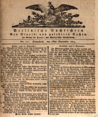 Berlinische Nachrichten von Staats- und gelehrten Sachen Samstag 16. September 1815