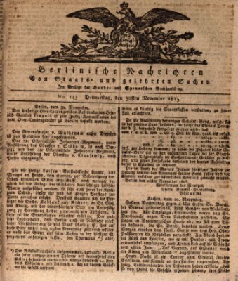 Berlinische Nachrichten von Staats- und gelehrten Sachen Donnerstag 30. November 1815