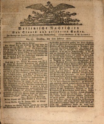 Berlinische Nachrichten von Staats- und gelehrten Sachen Dienstag 8. Februar 1820
