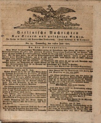 Berlinische Nachrichten von Staats- und gelehrten Sachen Donnerstag 22. Juni 1820