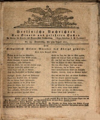 Berlinische Nachrichten von Staats- und gelehrten Sachen Donnerstag 3. August 1820