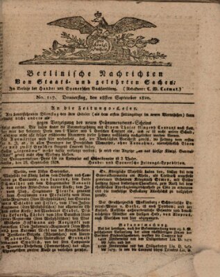 Berlinische Nachrichten von Staats- und gelehrten Sachen Donnerstag 28. September 1820