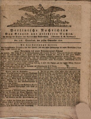Berlinische Nachrichten von Staats- und gelehrten Sachen Samstag 30. September 1820