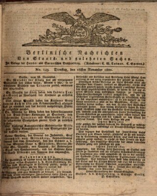Berlinische Nachrichten von Staats- und gelehrten Sachen Dienstag 28. November 1820