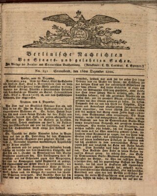 Berlinische Nachrichten von Staats- und gelehrten Sachen Samstag 16. Dezember 1820