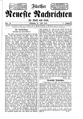 Fürther neueste Nachrichten für Stadt und Land (Fürther Abendzeitung) Mittwoch 21. Juli 1869