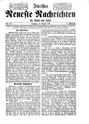 Fürther neueste Nachrichten für Stadt und Land (Fürther Abendzeitung) Samstag 7. August 1869