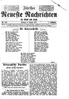 Fürther neueste Nachrichten für Stadt und Land (Fürther Abendzeitung) Freitag 12. August 1870